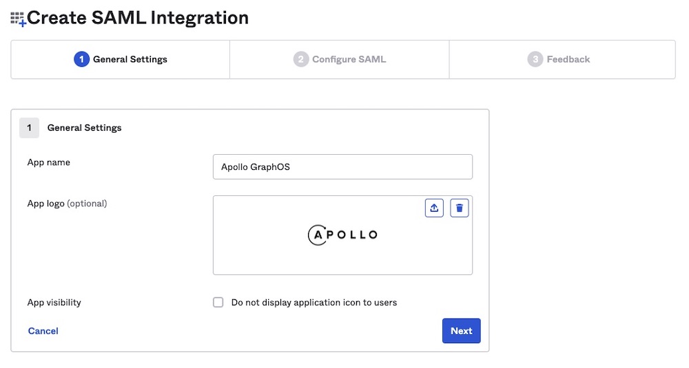 Okta create SAML integration step